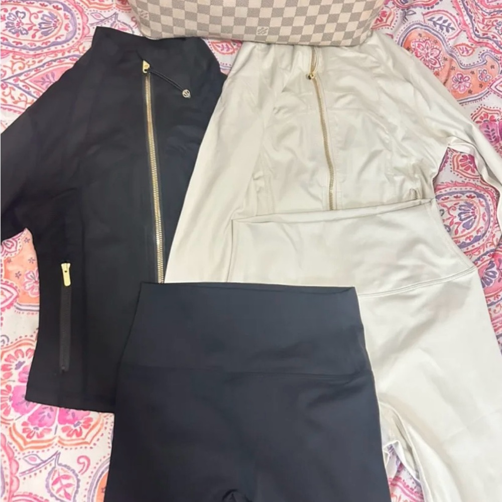 Black and Cream Activewear Set with Gold Zippers-sets sold separately.